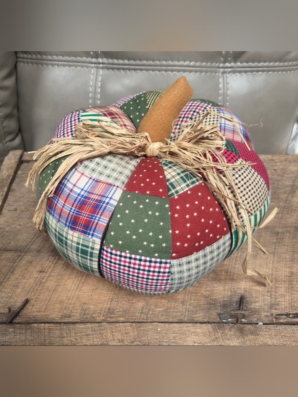 Vintage International Silver Company Patchwork Quilted Fabric Pumpkin ~ Bin 1J